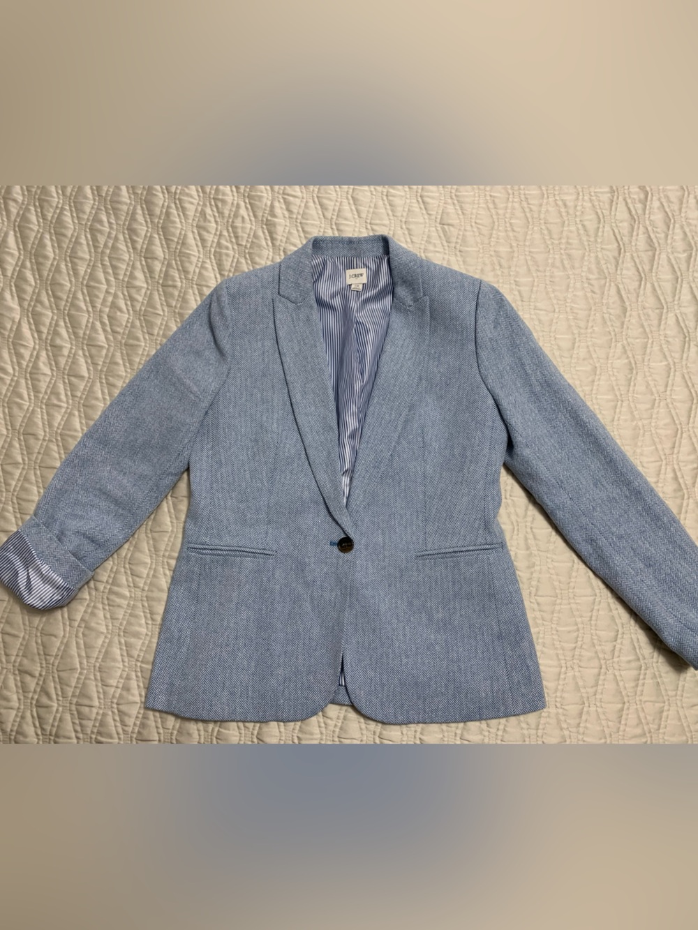 J. Crew Factory Light Blue Herringbone Blazer with Striped Lining Size 10